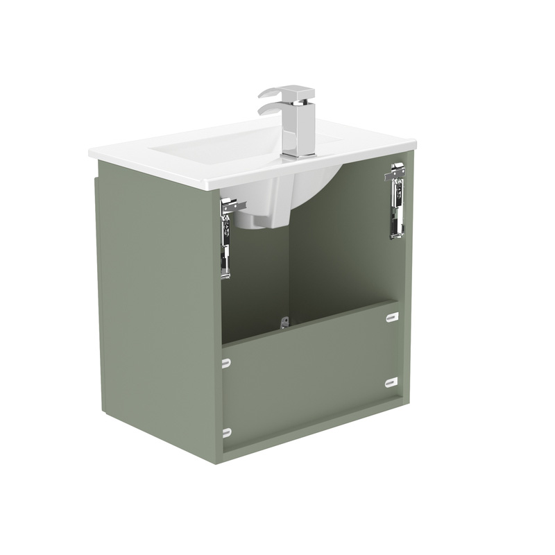 Newland Double Door Slimline Wall Hung Vanity Unit With Basin Sage Green 500mm