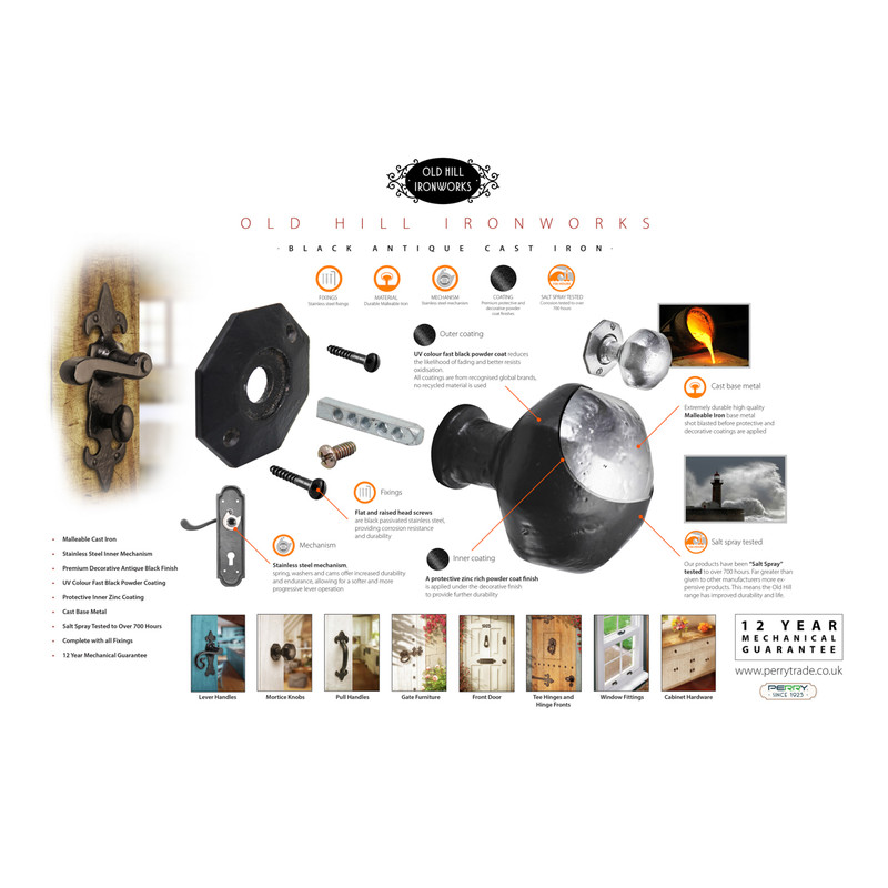 Old Hill Ironworks Thumb Latch 203mm 8" Fleur De Lys