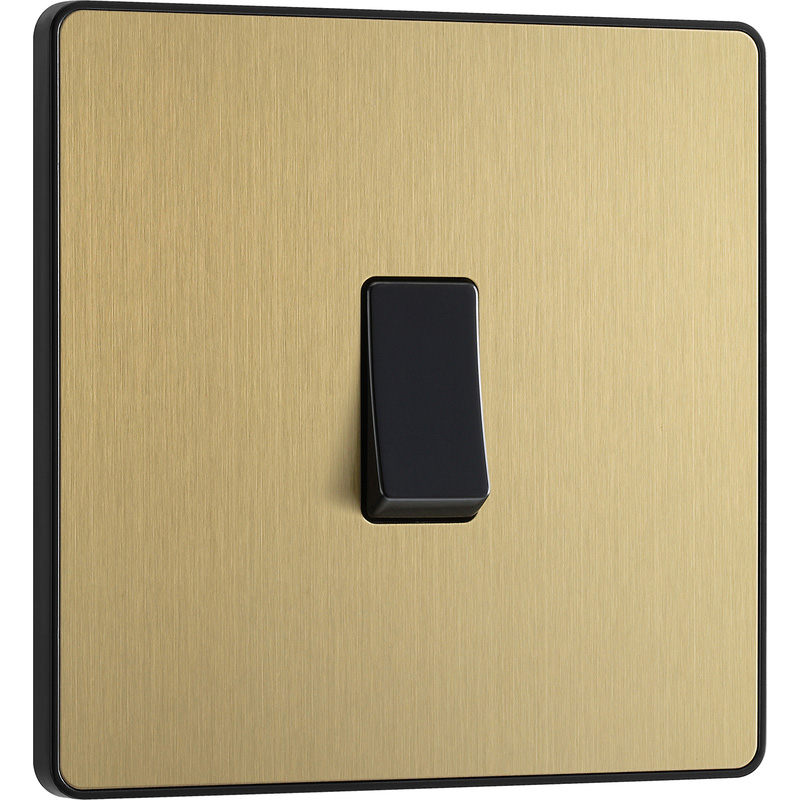 BG Evolve Brushed Brass (Black Ins) Single Intermediate Light Switch, 20A 16Ax