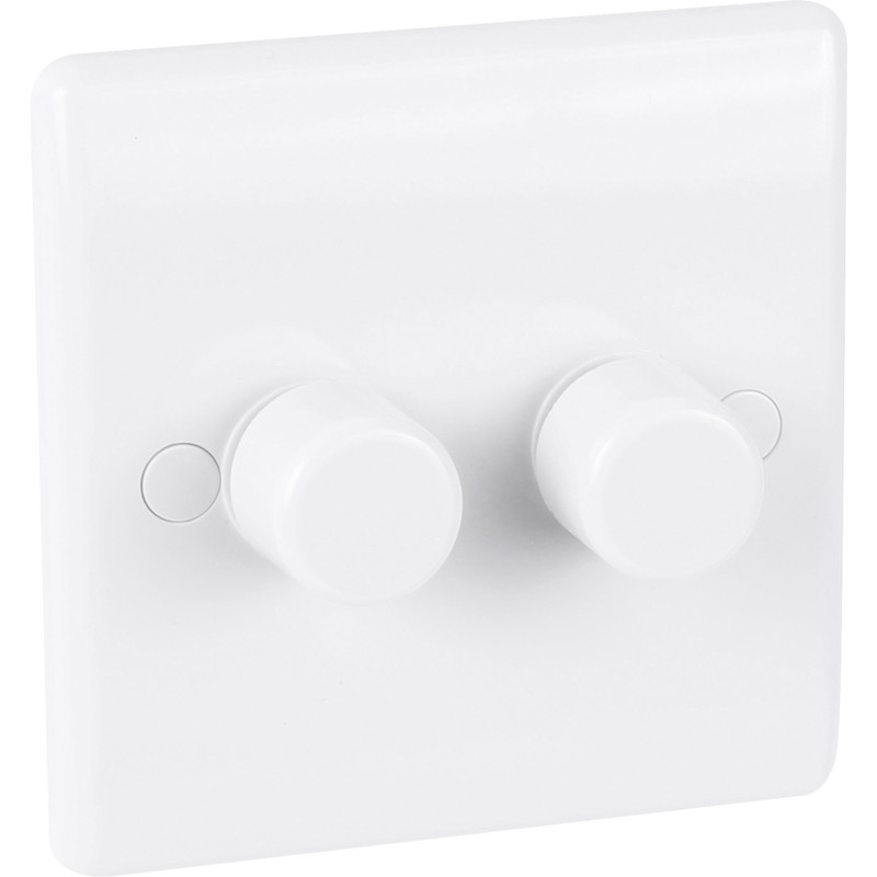 BG White Low Profile Push Dimmer Switch 2 Gang 2 Way 400W