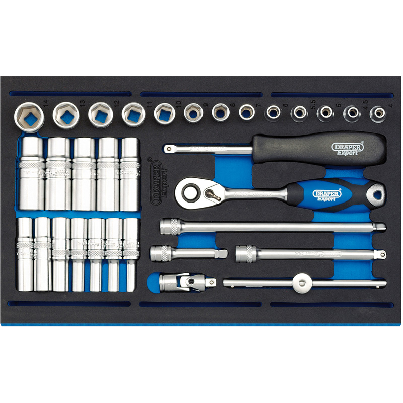 Draper 1/4" Socket Set in 1/4 Drawer EVA Insert Tray 32 Piece
