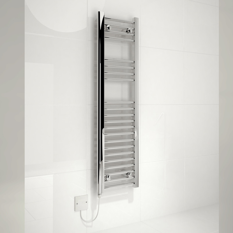 Kudox Electric Pre-Filled Chrome Flat Towel Radiator 1100 x 300mm 150W