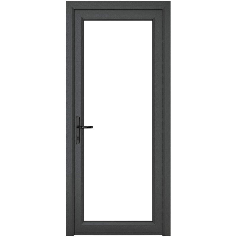Crystal uPVC Single Door Full Glass Right Hand Open In 920mm x 2090mm Clear Double Glazed Grey/White