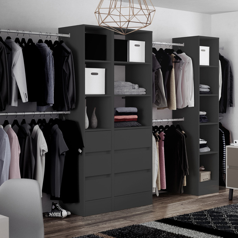 Spacepro 3 Drawer Tower Unit with 1 Hanger Bar Diamond Grey 2100 x 450 x 500mm