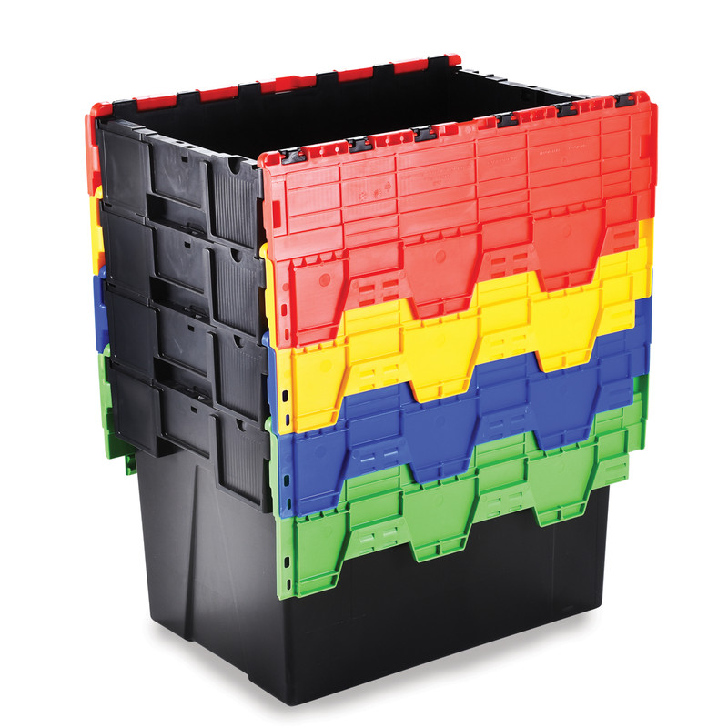 Euro Container 56L with Attached Lid 600 x 400 x 310mm - Blue Lid