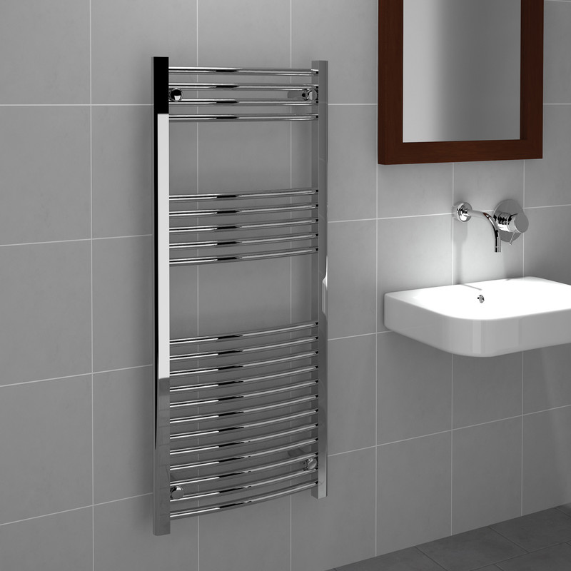 Kudox Chrome Curved Ladder Towel Radiator 1200 x 500mm 1136Btu