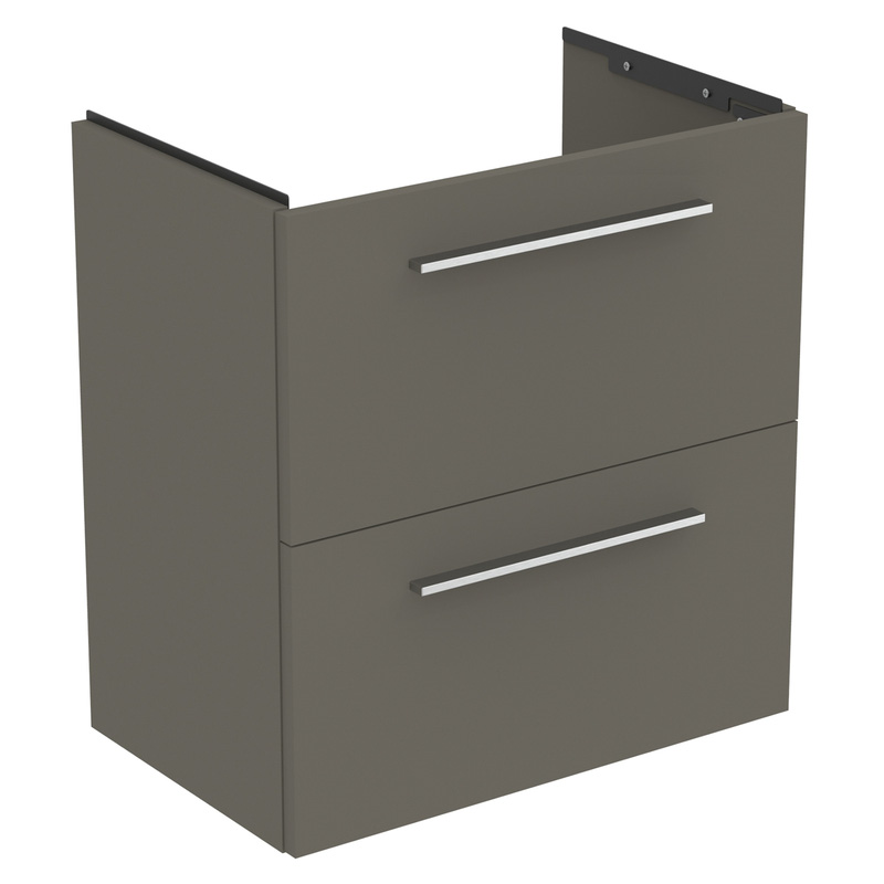 Ideal Standard i.life S Compact Wall Hung Vanity Unit with Basin Matt Quartz Grey 600mm with Brushed Chrome Handles