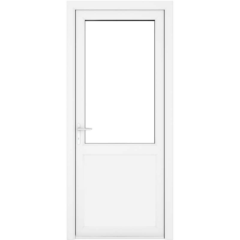 Crystal uPVC Single Door Half Glass Half Panel Right Hand Open In 890mm x 2090mm Clear Triple Glazed White