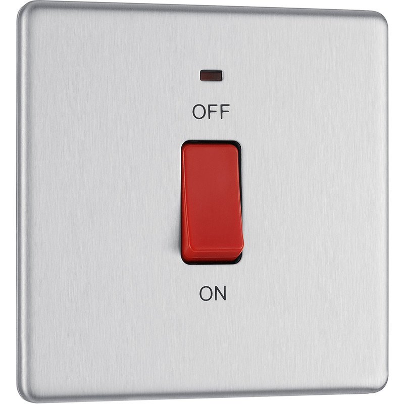 BG Screwless Flat Plate Brushed Stainless Steel 45A DP Switch Switch & Neon 1 Gang