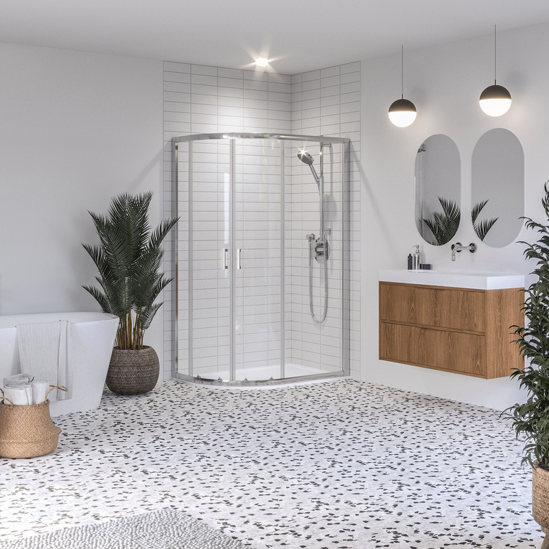 Aqualux Framed 8mm Offset Quadrant Shower Enclosure with Tray and Waste Kit 1200x800mm Left Hand