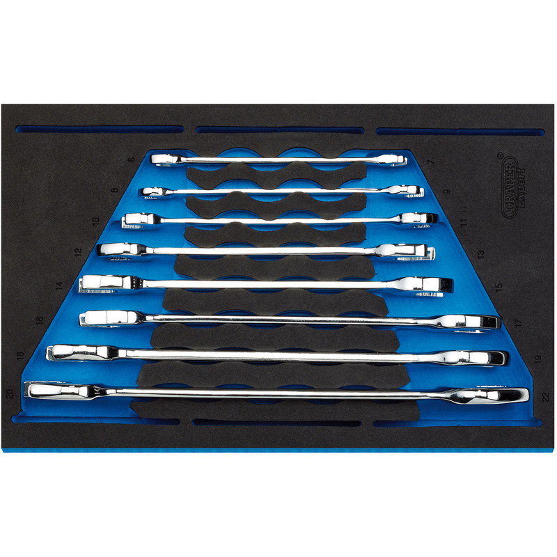 Draper Open Ended Spanner Set in 1/4" Drawer EVA Insert Tray 8 Piece
