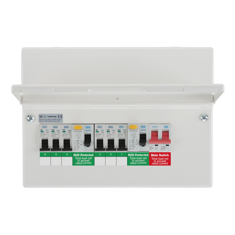 BG Metal Consumer Unit Dual RCD + 6 MCBs 6 Way