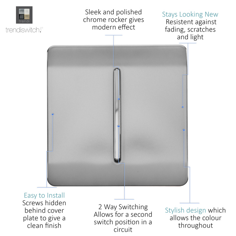 Trendiswitch Brushed Steel 10 Amp Switch 1 Gang 2 Way