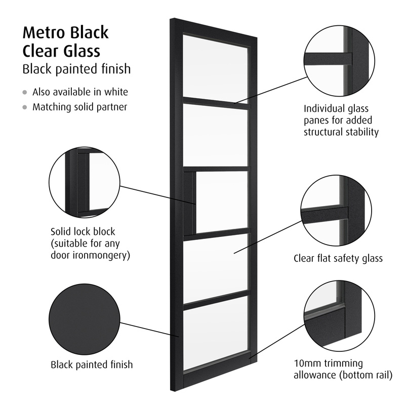 Metro Black Clear Glass Internal Door 35 x 1981 x 610mm