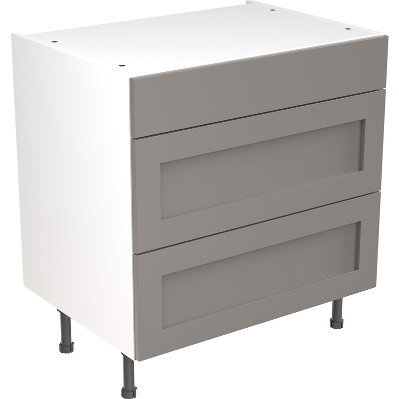 Kitchen Kit Flatpack Shaker Kitchen Cabinet Base 3 Drawer Unit Ultra Matt Dust Grey 800mm