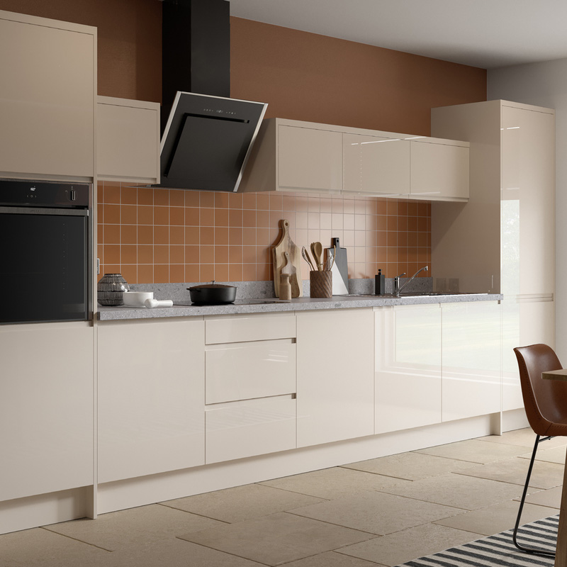 Kitchen Kit Flatpack J-Pull Kitchen Cabinet Wall Blind Corner Unit Super Gloss Cashmere 600mm