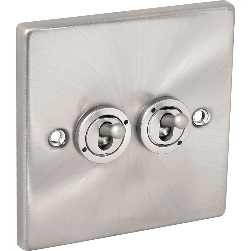 Click Deco Satin Chrome Toggle Switch 10A 2 Gang 2 Way