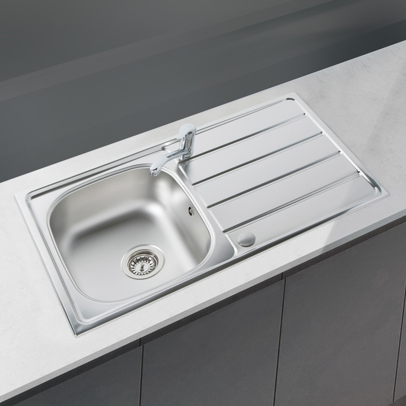Reversible Stainless Steel Kitchen Sink & Drainer With Single Lever Mixer Tap Single Bowl