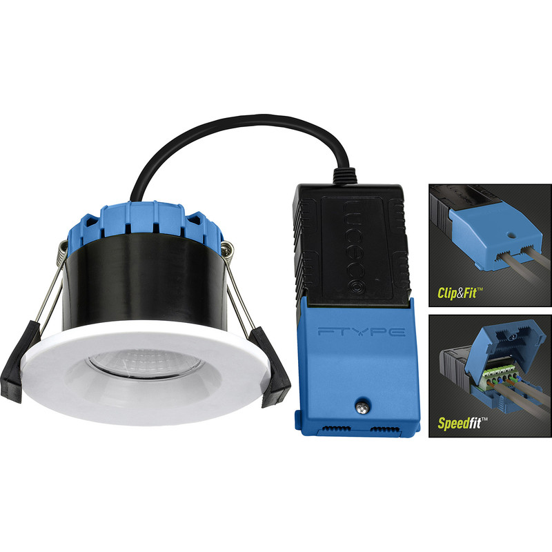 Luceco FType Compact Recessed 6W Smart Fire Rated IP65 Downlight White 580lm RGBW+Cool White