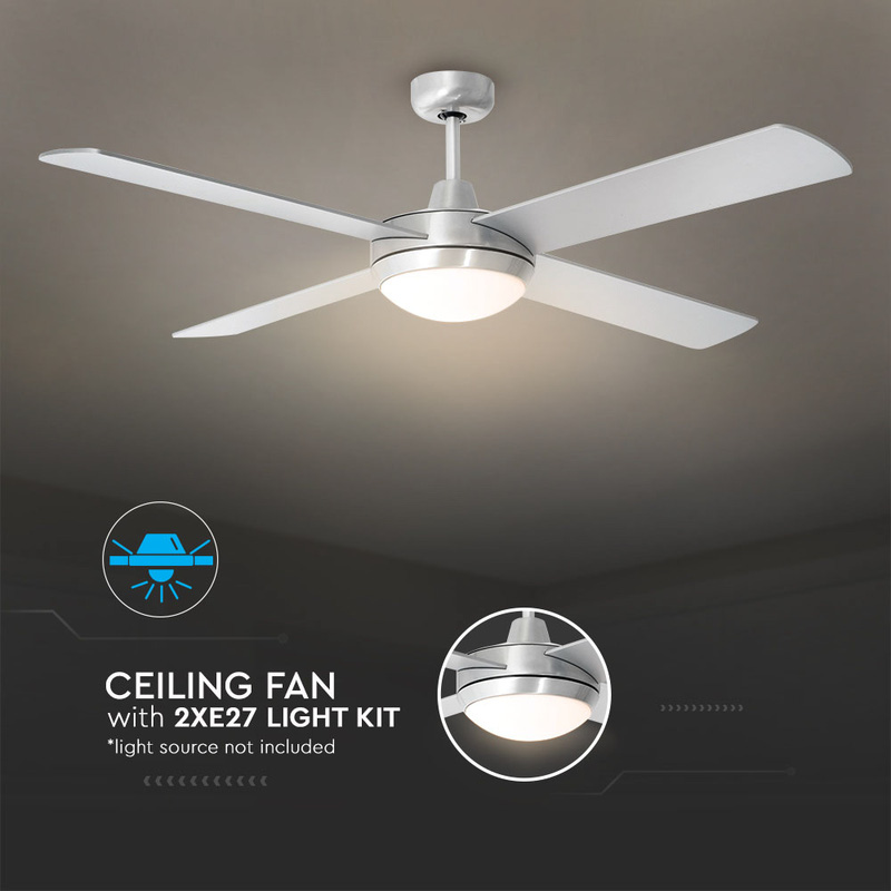 V-TAC LED Decorative Ceiling Fan Light with Remote Control White 35W 2 x E27