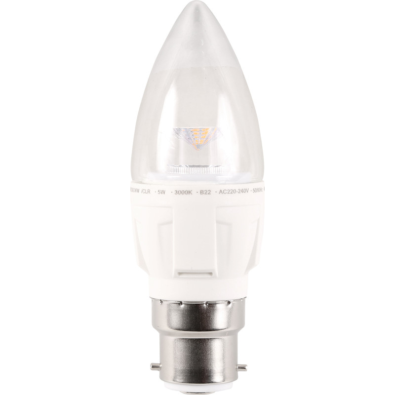 LED 5W Dimmable Clear Candle Lamp BC (B22d) 400lm
