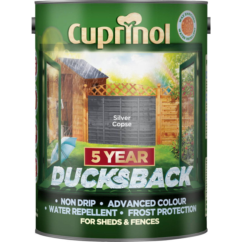 Cuprinol Ducksback Shed & Fence Treatment 5L Silver Copse