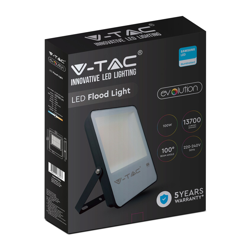 V-TAC IP65 LED Floodlight with Samsung Chip 100W Black 13700lm 4000K