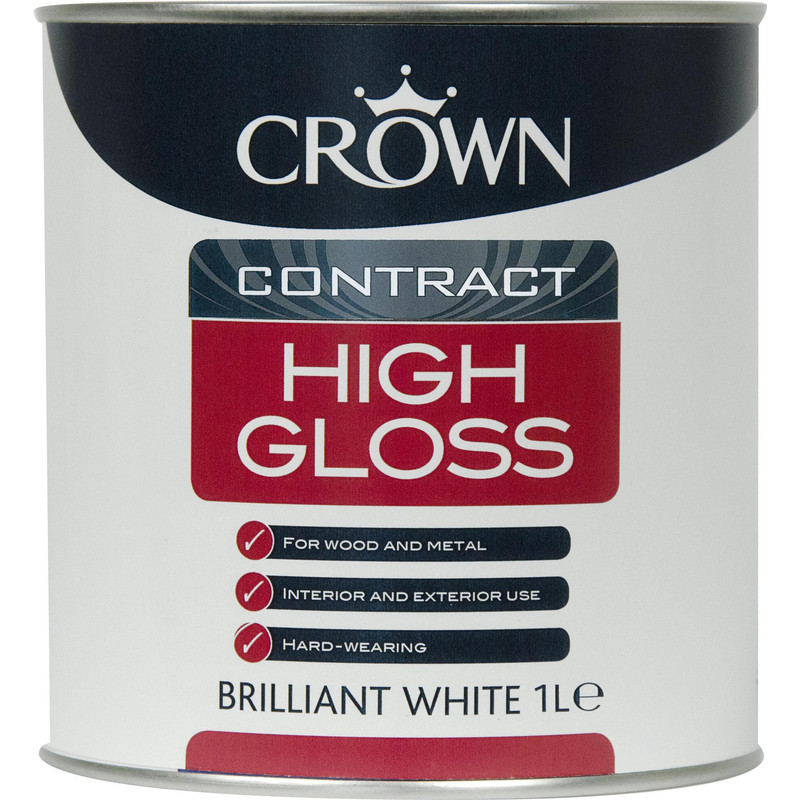 Crown Contract High Gloss Paint Brilliant White 1L