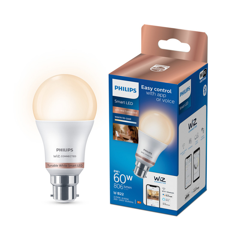 Philips WiZ A60 LED Tunable White Smart Light Bulb B22 60W
