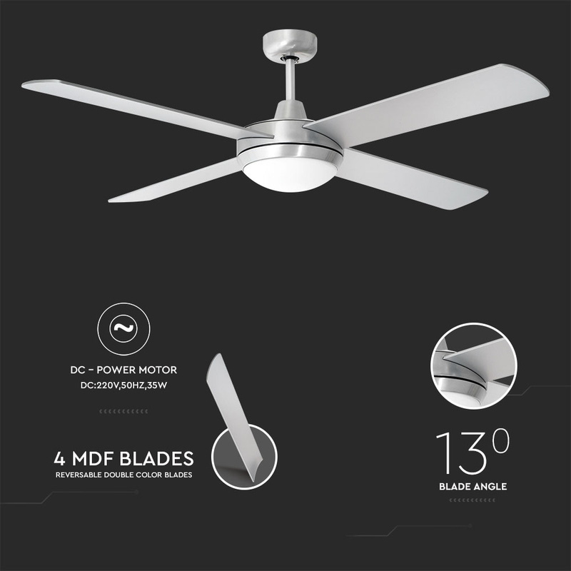 V-TAC LED Decorative Ceiling Fan Light with Remote Control White 35W 2 x E27