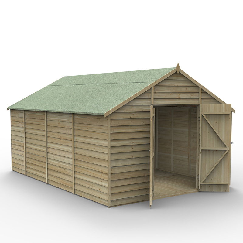 Forest Garden Overlap Pressure Treated Apex Shed - No Window, Double Door 10' x 15'