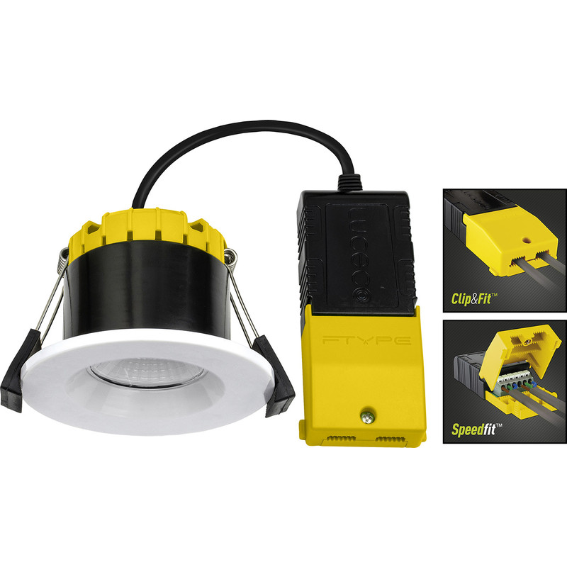 Luceco FType Compact Regressed Integrated Dim2Warm 6W Fire Rated IP65 Downlight White 580lm Warm to Very Warm White