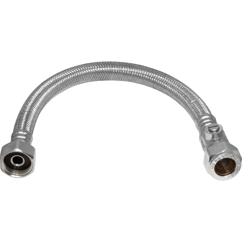 Flexible Tap Connector with Isolating Valve 15mm x 1/2" 10mm Bore. 300mm