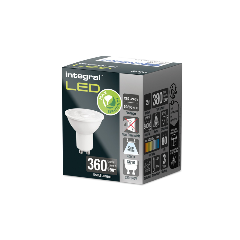Integral LED Max Efficiency GU10 Bulb 2W Cool White 360lm