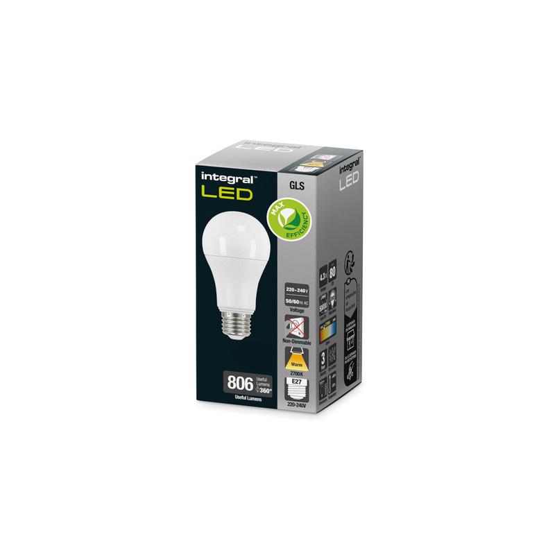 Integral LED Max Efficiency A60 GLS Bulb 4.3W 806lm E27 2700K