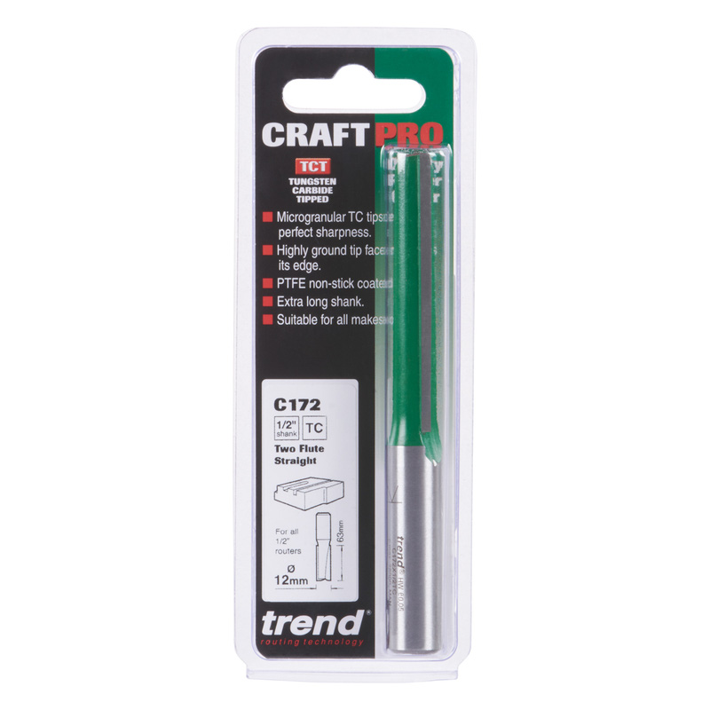 Trend 1/2" Straight Lock Jig Router Cutter 12 x 63mm