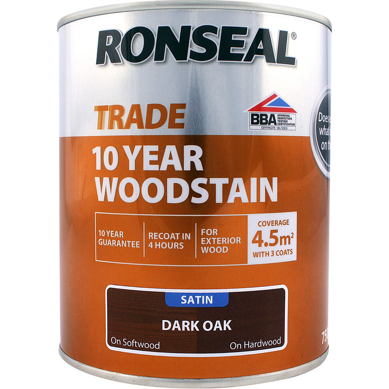 Ronseal 10 Year Exterior Satin Woodstain 750ml Dark Oak