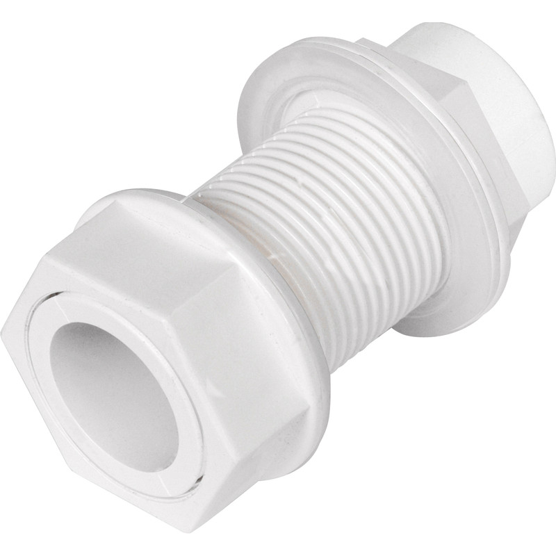 Solvent Weld Overflow Tank Connector 21.5mm Straight White