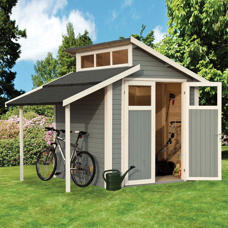 Rowlinson Skylight Shed With Lean-To Painted Light Grey 7' x 10'