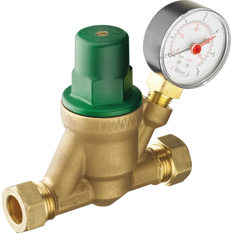 Reliance Valves Adjustable Pressure Reducing Valve with Gauge 22mm