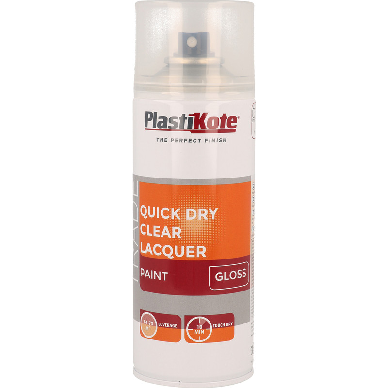 Plastikote Quick Dry Clear Lacquer Spray Paint Gloss 400ml