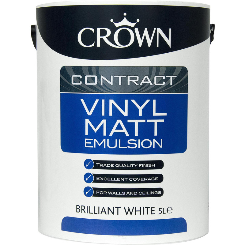 Crown Contract Vinyl Matt Emulsion Paint 5L Brilliant White