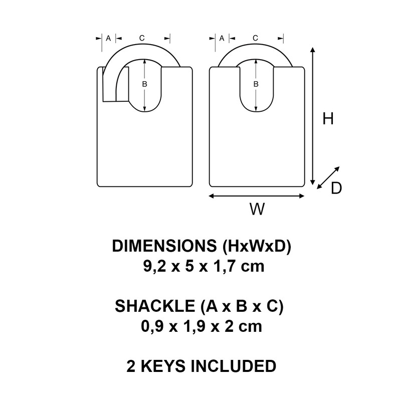 Master Lock Solid Brass Shrouded Shackle Padlock 50 x 92 x 17mm
