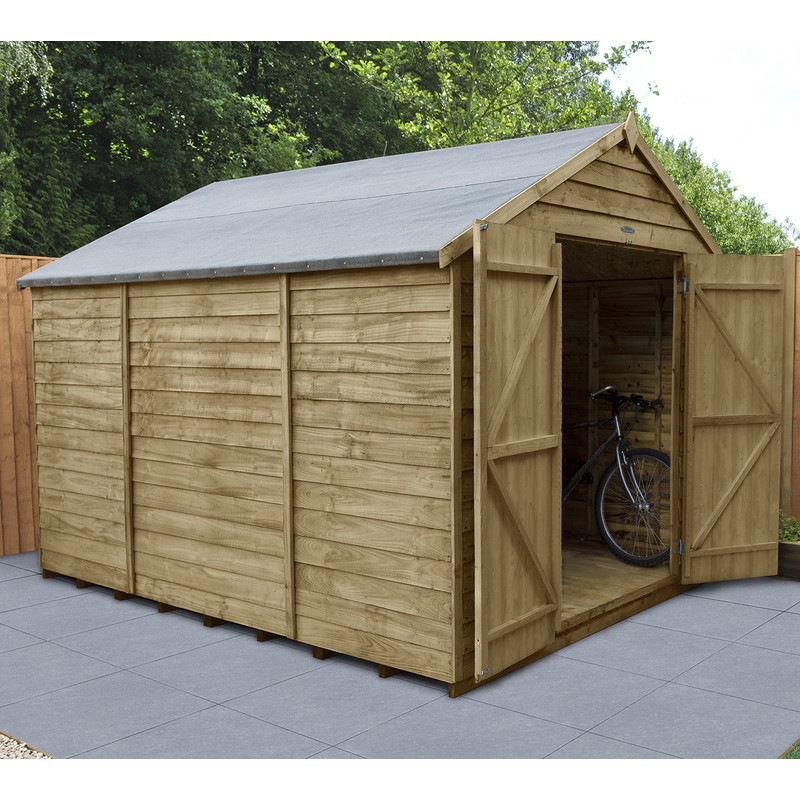 Forest Garden Overlap Pressure Treated Apex Shed - Double Door, No Windows 10' x 8'