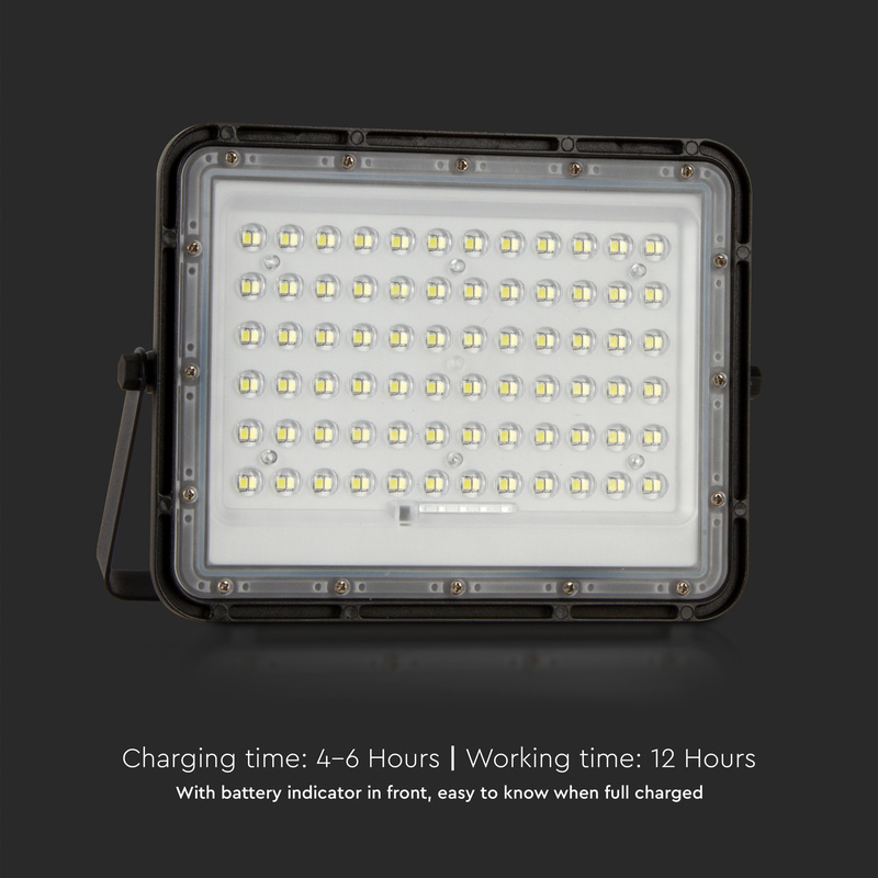V-TAC LED Floodlight with Solar Panel & Battery Indicator IP65 10W Black 800lm 4000K