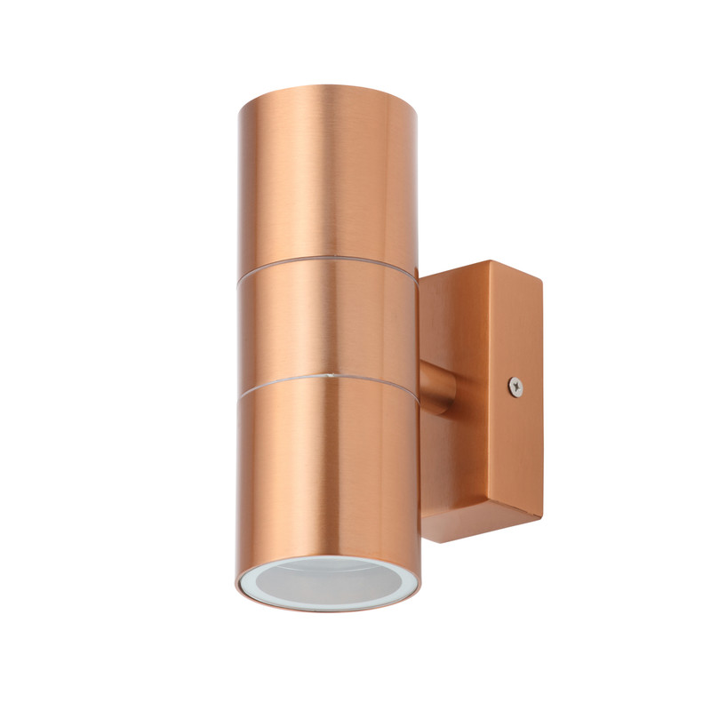 Leto Copper Effect Stainless Steel Up and Down Wall Light IP44 GU10 2 x 35W Max