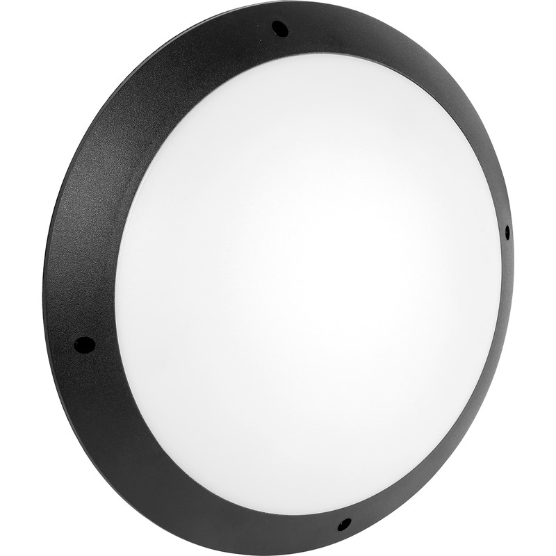 LED 12W IP66 Circular Bulkhead 300mm 1080lm Black