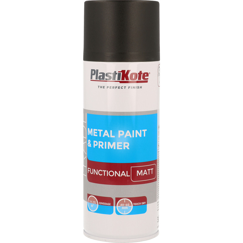 Plastikote Metal Paint & Primer Spray Paint 400ml Black Matt