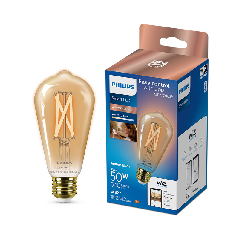 Philips WiZ LED Amber Filament Tunable White Smart Light Bulb ST64 E27 50W