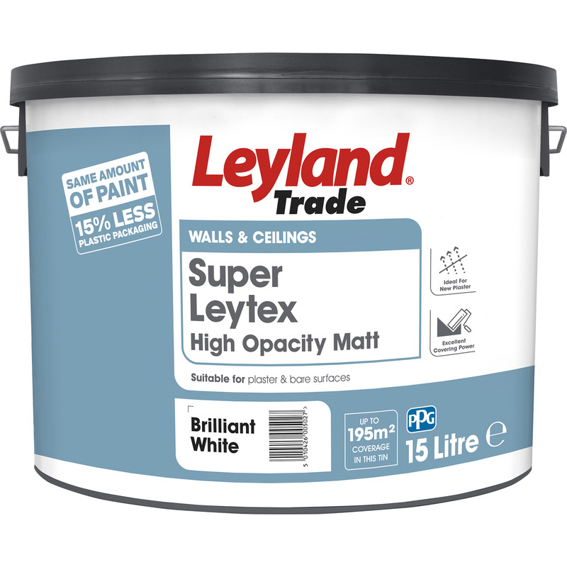 Leyland Trade Super Leytex Matt Emulsion Paint Brilliant White 15L